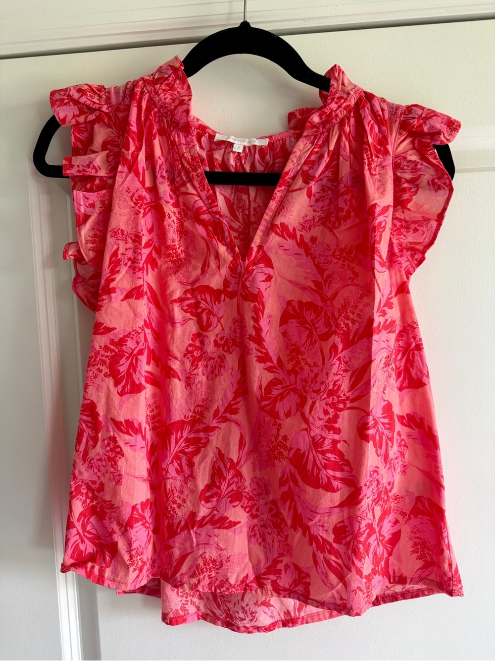 Olivaceous Pink Floral Ruffle Sleeve Blouse New Top